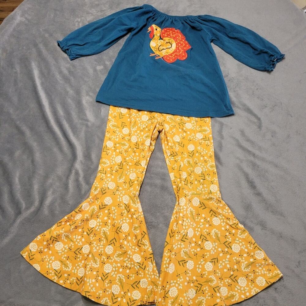 Thanksgiving Outfit Girl Size 7 Turkey Flare Leg Comfort Stretch Pull On Set 2XL